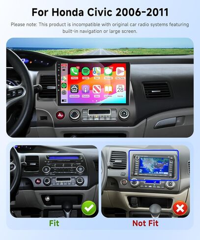 راديو سيارة 8 Core 4G+64G لسيارة Honda Civic 2006 2007 2008 2009 2010 2011، ستيريو سيارة لاسلكي Carplay Android Auto، شاشة لمس IPS 10.1 بوصة مع WiFi، GPS، بلوتوث، FM/RDS، 32EQ DSP، كاميرا خلفية in Saudi Arabia