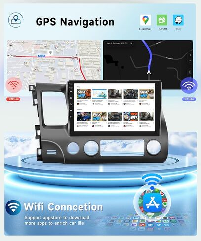 راديو سيارة 8 Core 4G+64G لسيارة Honda Civic 2006 2007 2008 2009 2010 2011، ستيريو سيارة لاسلكي Carplay Android Auto، شاشة لمس IPS 10.1 بوصة مع WiFi، GPS، بلوتوث، FM/RDS، 32EQ DSP، كاميرا خلفية in Saudi Arabia