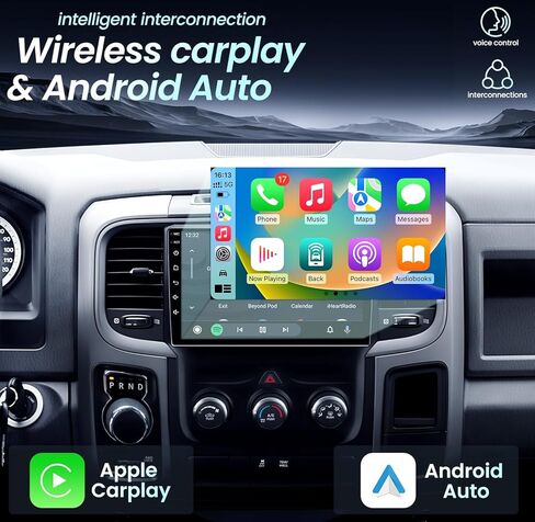 ستيريو راديو السيارة لدودج رام 1500 2500 3500 2013-2018 مع CarPlay اللاسلكي وAndroid Auto 2+64G استبدال الراديو 9 بوصة HD تعمل باللمس بلوتوث FM GPS (تناسب فقط التيار المتردد اليدوي) in Kuwait