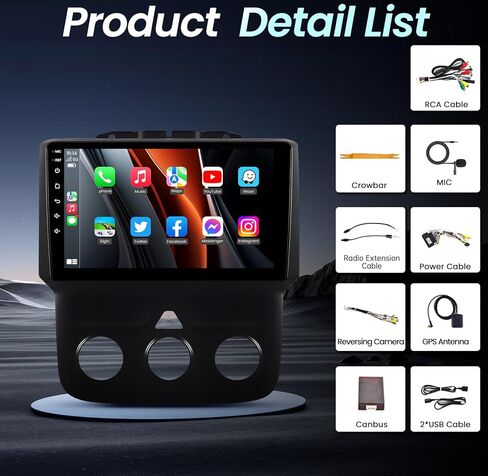 ستيريو راديو السيارة لدودج رام 1500 2500 3500 2013-2018 مع CarPlay اللاسلكي وAndroid Auto 2+64G استبدال الراديو 9 بوصة HD تعمل باللمس بلوتوث FM GPS (تناسب فقط التيار المتردد اليدوي) in Kuwait