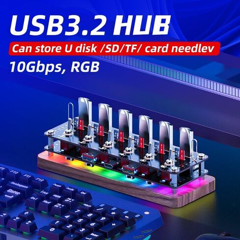 Power watt Display Wireless Voice Control 6-Port USB3.2 10Gbps Hubs Independent Switch,Type-C Splitter USB Expander,USB Drive Case,SD/TF Card Storage Box,Creative Gifts-06RY2 in Saudi Arabia
