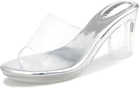 NBUUNBU Clear Chunky Heels for Women Sexy Block Platform High Heels Sandals Open Toe Transparent Strap Comfortable Shoes Slip on Mules in Saudi Arabia