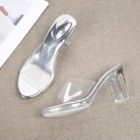 NBUUNBU Clear Chunky Heels for Women Sexy Block Platform High Heels Sandals Open Toe Transparent Strap Comfortable Shoes Slip on Mules in Saudi Arabia