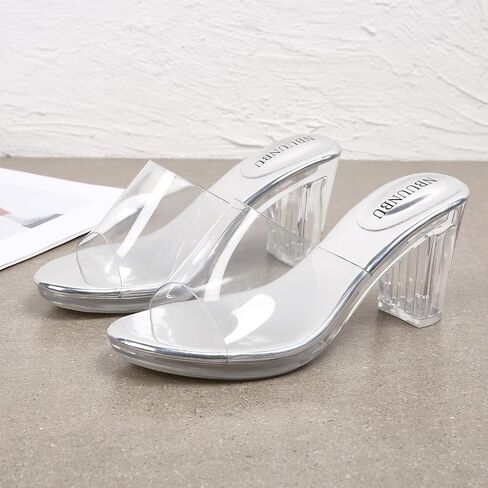 NBUUNBU Clear Chunky Heels for Women Sexy Block Platform High Heels Sandals Open Toe Transparent Strap Comfortable Shoes Slip on Mules in Saudi Arabia