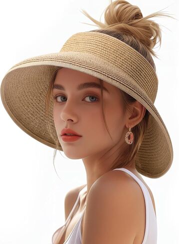 Beach Hat for Women, Wide Brim Sun Straw Hat for Women, Sun Hat Womens UPF 50+ UV Protection, Floppy Foldable Summer Hat in Kuwait