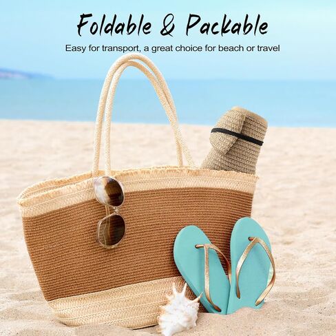 Beach Hat for Women, Wide Brim Sun Straw Hat for Women, Sun Hat Womens UPF 50+ UV Protection, Floppy Foldable Summer Hat in Kuwait