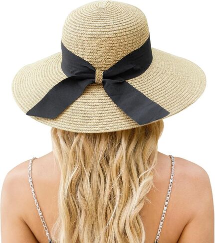 Beach Hat for Women, Wide Brim Sun Straw Hat for Women, Sun Hat Womens UPF 50+ UV Protection, Floppy Foldable Summer Hat in Kuwait