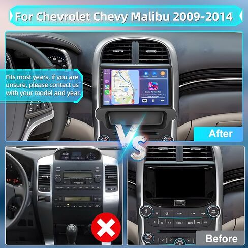 Podofo 2+64G راديو ستيريو للسيارة لسيارة شيفروليه تشيفي ماليبو 2009-2014 مع CarPlay Android Auto 9 بوصة شاشة تعمل باللمس صوت بلوتوث مع نظام تحديد المواقع العالمي (GPS) ومرآة وصلة WiFi RDS Hi-Fi كاميرا احتياطية وميكروفون in Saudi Arabia