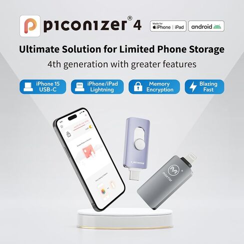 MAKTAR - Piconizer 4, Automatic iPhone Photo Backup Storage Device, iPhone USB Flash Drive, External Storage for iPhone Photos and Videos, External Backup Drive for iPhone and iPad - Purple, 256GB in Saudi Arabia