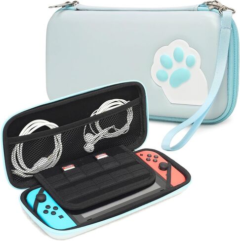 Blue Cat Paw Carrying Storage Case Compatible with Nintendo Switch/Switch OLED Model, Portable Travel Hard Shell Bag with Hand Strap in Saudi Arabia