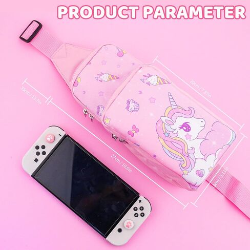 GOODVANCE Pink Strawberry Travel Carrying Case for Nintendo Switch/ Lite/OLED, Cute Waterproof Crossbody Shoulder Bag Storage Backpack, Portable Chest Gaming Bag for NS SD Console Dock & Accessories in Saudi Arabia