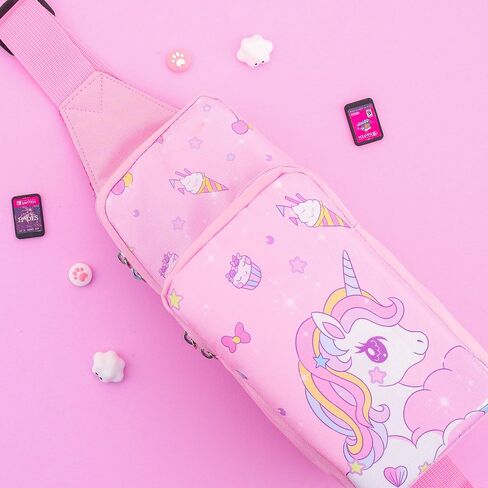 GOODVANCE Pink Strawberry Travel Carrying Case for Nintendo Switch/ Lite/OLED, Cute Waterproof Crossbody Shoulder Bag Storage Backpack, Portable Chest Gaming Bag for NS SD Console Dock & Accessories in Saudi Arabia