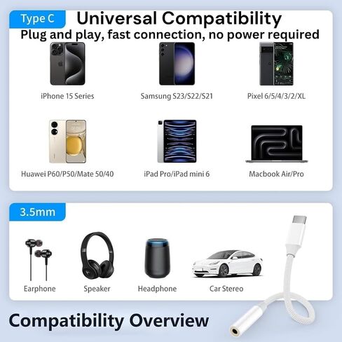 (عبوتان) محول مقبس سماعة رأس أنثى USB من النوع C إلى 3.5 مم، سلك كابل USB C إلى Aux Audio Dongle متوافق مع iPhone 15 Plus/15 Pro Max وSamsung Galaxy S24 S23 S22 S21 Ultra وPixel وiPad Pro in Saudi Arabia
