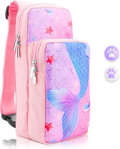 GOODVANCE Pink Strawberry Travel Carrying Case for Nintendo Switch/ Lite/OLED, Cute Waterproof Crossbody Shoulder Bag Storage Backpack, Portable Chest Gaming Bag for NS SD Console Dock & Accessories in Saudi Arabia
