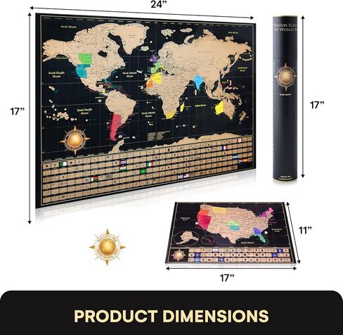 Scratch Off World Map Poster And Deluxe United States Map – Includes Complete Accessories Set & All Country Flags – Premium Wall Art Gift for Travelers, Map of the World in Saudi Arabia