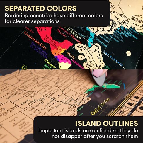 Scratch Off World Map Poster And Deluxe United States Map – Includes Complete Accessories Set & All Country Flags – Premium Wall Art Gift for Travelers, Map of the World in Saudi Arabia