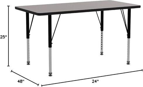 Flash Furniture Wren 24''W x 48''L Rectangular Grey HP Laminate Activity Table - Height Adjustable Short Legs in Saudi Arabia
