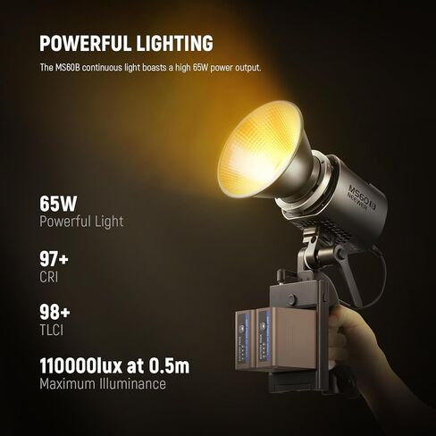 NEEWER MS60C 65W COB RGBWW LED Video Light with 2.4G/APP Control, 2X 7800mAh NP-F970 Battery PD Fast Charging, 2700K-6500K, 8300lux/1m, CRI97+/TLCI98+, 17 Scenes, Bowens Mount in Saudi Arabia