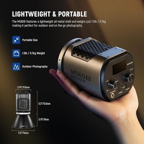 NEEWER MS60C 65W COB RGBWW LED Video Light with 2.4G/APP Control, 2X 7800mAh NP-F970 Battery PD Fast Charging, 2700K-6500K, 8300lux/1m, CRI97+/TLCI98+, 17 Scenes, Bowens Mount in Saudi Arabia