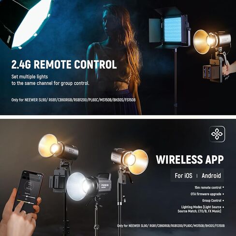 NEEWER MS60C 65W COB RGBWW LED Video Light with 2.4G/APP Control, 2X 7800mAh NP-F970 Battery PD Fast Charging, 2700K-6500K, 8300lux/1m, CRI97+/TLCI98+, 17 Scenes, Bowens Mount in Saudi Arabia