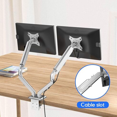 حامل شاشة مزدوج من شركة OverTEK لشاشات مقاس 17 بوصة - 27 بوصة، شاشة بأذرع مزدوجة زنبركية غازية قابلة للتعديل بالكامل تناسب حامل VESA مقاس 75/100 مم، حامل مكتب LCD عالي التحمل لشاشتين، كل ذراع يحمل ما يصل إلى 15.4 رطلًا فضي in Kuwait