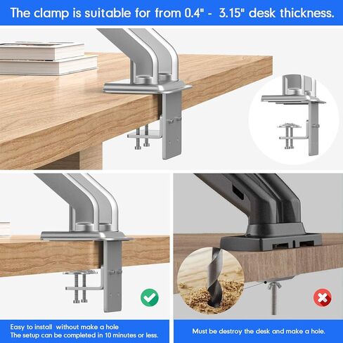 حامل شاشة مزدوج من شركة OverTEK لشاشات مقاس 17 بوصة - 27 بوصة، شاشة بأذرع مزدوجة زنبركية غازية قابلة للتعديل بالكامل تناسب حامل VESA مقاس 75/100 مم، حامل مكتب LCD عالي التحمل لشاشتين، كل ذراع يحمل ما يصل إلى 15.4 رطلًا فضي in Kuwait