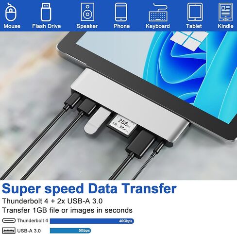 قاعدة تركيب Surface Pro 9، ملحقات Surface Pro 9 مع 4K HDMI، USB-C Thunerbolt 4 (شاشة + بيانات + 100 واط PD)، 2 USB3.0، قارئ بطاقة SD/TF، ​​صوت 3.5 ملم، شاشة عرض ثلاثية Surface Pro 9/10 /11/X محول in Kuwait