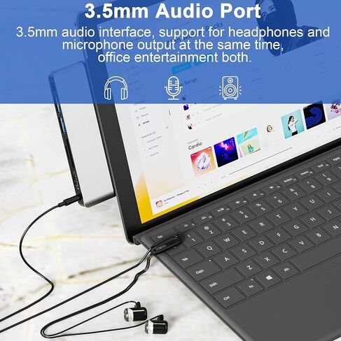 قاعدة تركيب Surface Pro 9، ملحقات Surface Pro 9 مع 4K HDMI، USB-C Thunerbolt 4 (شاشة + بيانات + 100 واط PD)، 2 USB3.0، قارئ بطاقة SD/TF، ​​صوت 3.5 ملم، شاشة عرض ثلاثية Surface Pro 9/10 /11/X محول in Kuwait