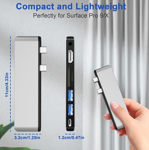 قاعدة تركيب Surface Pro 9، ملحقات Surface Pro 9 مع 4K HDMI، USB-C Thunerbolt 4 (شاشة + بيانات + 100 واط PD)، 2 USB3.0، قارئ بطاقة SD/TF، ​​صوت 3.5 ملم، شاشة عرض ثلاثية Surface Pro 9/10 /11/X محول in Kuwait