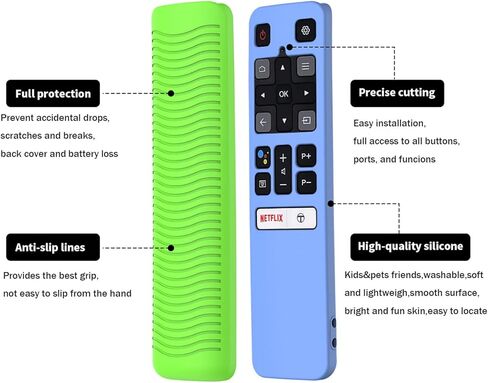 [2 Pack] WQNIDE Case for TCL RC802V FMR1 FNR1 Smart Voice Remote Control, Silicone Protective Cover Shockproof Anti Slip Anti-Lost Glowing(Glowgreen and Glowblue) in Kuwait