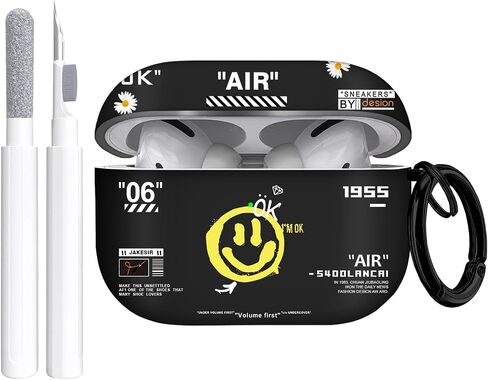 حافظة Airpods Pro، حافظات ناعمة من مادة TPU بنمط وجه مبتسم لطيف ورائع لحافظة Airpods Pro الجيل الأول، مقاومة للصدمات لحافظة Airpods Pro 2019 للرجال والنساء مع مجموعة أدوات تنظيف وسلسلة مفاتيح in Kuwait