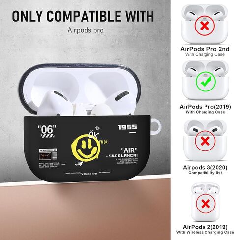 حافظة Airpods Pro، حافظات ناعمة من مادة TPU بنمط وجه مبتسم لطيف ورائع لحافظة Airpods Pro الجيل الأول، مقاومة للصدمات لحافظة Airpods Pro 2019 للرجال والنساء مع مجموعة أدوات تنظيف وسلسلة مفاتيح in Kuwait