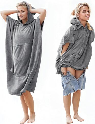 Solaris Surf Poncho Changing Towel Robe for Women Men, Lightweight Changing Robe with Packable Bags, Water Absorbent Wetsuit Beach Hoode Towel for Surfing Swimming in Kuwait