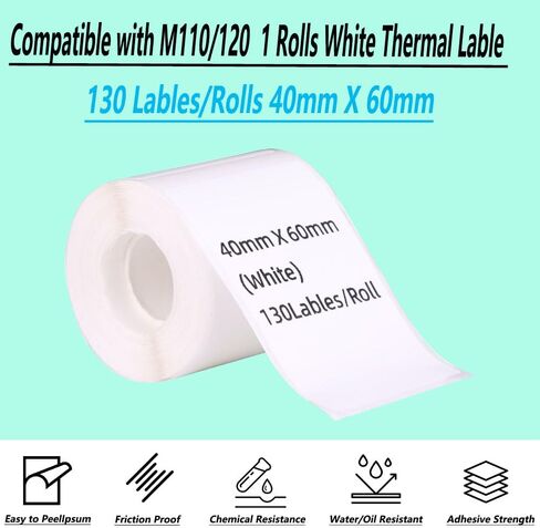 Thermal Stickers Compatible with Phomemo M110/120 Label Printer 4 Rolls White 1.96"x 1.96'' (50mm x 50mm) Adhesive Labels for School Home (4, 50 * 50mm) in Saudi Arabia