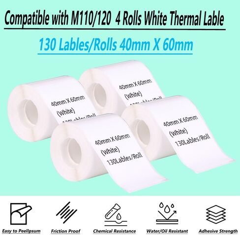Thermal Stickers Compatible with Phomemo M110/120 Label Printer 4 Rolls White 1.96"x 1.96'' (50mm x 50mm) Adhesive Labels for School Home (4, 50 * 50mm) in Saudi Arabia