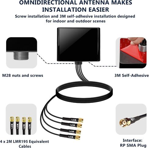 Maswell 4X4 WIFI7 Antenna 2100-7200MHz 5G Wifi7 WiFi6E Bluetooth Zigbee MIMO Antenna Screw Mount Cubic Antenna RP SMA Plug Waterproof in Saudi Arabia