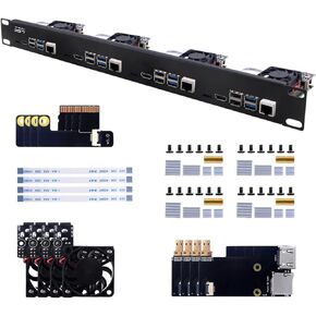 Waveshare 1U Rack Kit for Raspberry Pi 4 19″ Rackmount Up to 4 Units Specifically Designed to House Raspberry Pi 4B Board