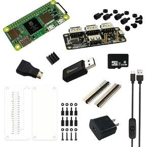 Pi Zero 2 W (Wifi/Bluetooth) Complete Starter Kit MakerSpot with 4-Port Stackable USB Hub, Mini HDMI Converter, Acrylic Protectors and 5V2.4A Power Supply