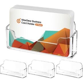 MaxGear 4 Pack Acrylic Business Card Holder for Desk, Clear Plastic Display Stand Fits 50 Business Cards, Elegant Desktop Organizer for Home and Office