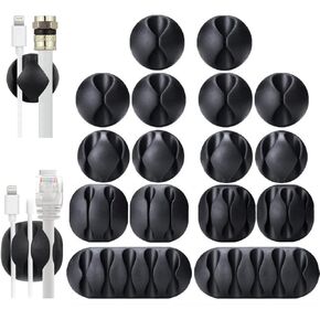 OHill Desk Cable Management Cord Organizer, 24 Pack Black Self Adhesive Cord Holder Cable Clips, Ideal Cable Organizer Wire Keeper for Desk, Nightstand, Phone Charger, Computer, Home, Office, Car