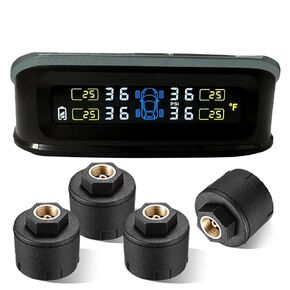RV/Trailer Tire Pressure Monitoring System MS1 TPMS Light Blue Tire Pressure Monitor System(0-99 PSI) -4℉~176℉ with Solar Charger, USB Rechargeable LCD Display, with 4 sensors