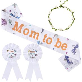 Serencatcher Dragon Baby Shower Decorations, Dragon Mom to Be Maternity Sash Mom Dad to Be Button Tinplate Badge Pin Flower Crown Headband for Dragon Baby Shower Gender Reveal Party Girl Boy