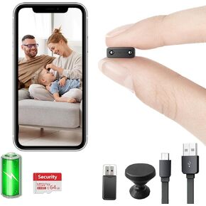 【مجانية 64 جيجا】 أصغر كاميرا واي فاي لاسلكية مع بطارية، كاميرا صغيرة محمولة HD1080P لتسجيل الفيديو تغذية حية مع رؤية ليلية، كشف الحركة، عرض عن بعد للأمان مع تطبيق iOS Android