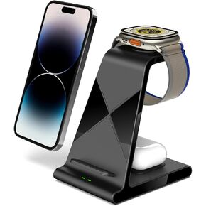 قاعدة شحن لاسلكية لأجهزة Apple المتعددة، قاعدة شحن لاسلكية 3 في 1 لأجهزة iPhone 15/14/13/12/Pro/Max/XS/XR، شاحن لاسلكي سريع لساعة Apple Ultra 2/9/8/7/6/5 /4/3/2، إيربودز برو 2/3 in Kuwait