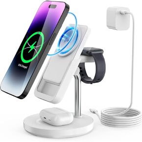 Y-Team 4-in-1 Wireless Charging Station for iPhone/Apple Watch/Airpods，with 20W Fast PD Adapter ，5000mAh Mag-Safe Battery Pack，Magnetic Charger for iPhone 15/14/13/12