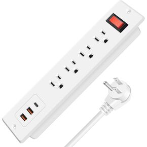 HEZI Recessed Power Strip with USB Ports, Flush Mount Desktop Outlets Built in PD 20W USB C & 2 USB-A & 4AC Outlets & Switch for Furniture Conference, 6ft Cord Black