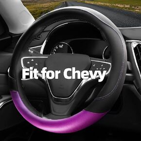 CACAWIZ Car Steering Wheel Cover for Chevy, Compatible with Silverado, Tahoe, Equinox,Traverse,Colorado, Premium Leather, Sporty Design, Black