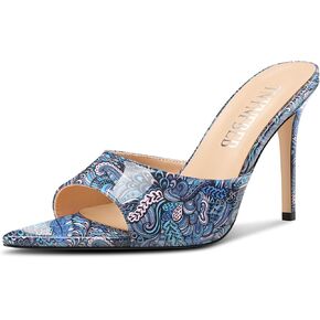 TNYNFBEB Womens Stiletto High Peep Open Pointed Toe Sandals Mules Shoes Slip-on Slingback Office Party Dress Patent Leather Summer 3.9 Inches Heels