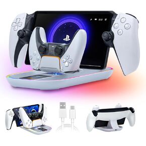 PS5 Portal Charging Station for Playstation Portal Remote Player and PS5 Controller with Charging Cable and RGB Light, Charge Stand Holder Accessories for Playstation Portal