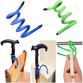Silicone metal flexible hooks, bendable into S shape or any desired form. Metal rope for bundling items. Ideal for cane fixation, washing machine door brackets, and extension pole hooks. set of 4.